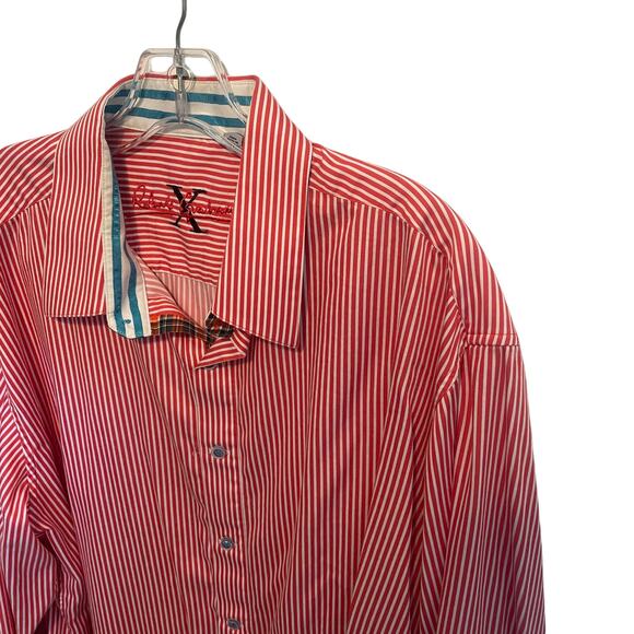 Robert Graham Striped Flip Cuff Shirt Mens Size 2XL Orange & White Cotton Button - Picture 2 of 10